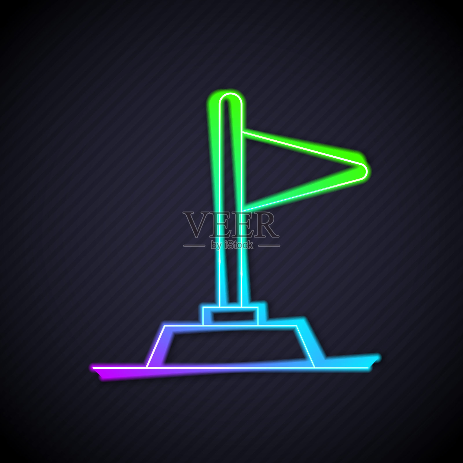 发光的霓虹灯线旗帜图标隔离在黑色背景。胜利、取胜、征服逆境的理念。向量插画图片素材