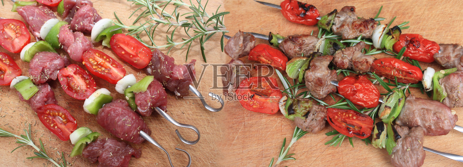 烧烤前后烤牛肉串照片摄影图片
