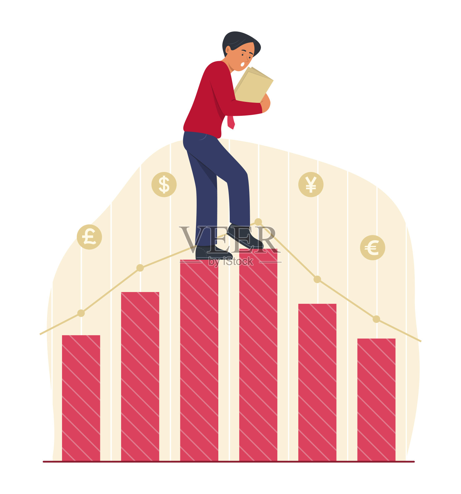 商人小心地走在柱状图概念插图插画图片素材
