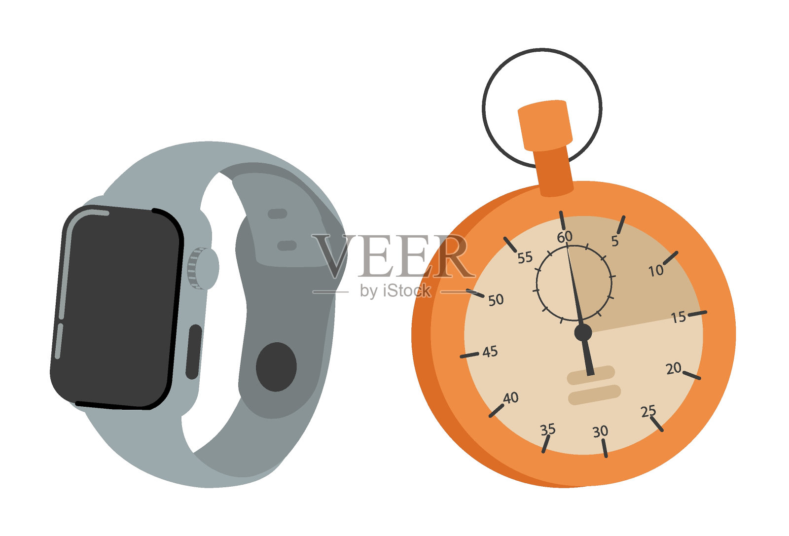 白色背景卡通风格的时钟。健身表和手动秒表，任何用途的伟大设计。插画图片素材