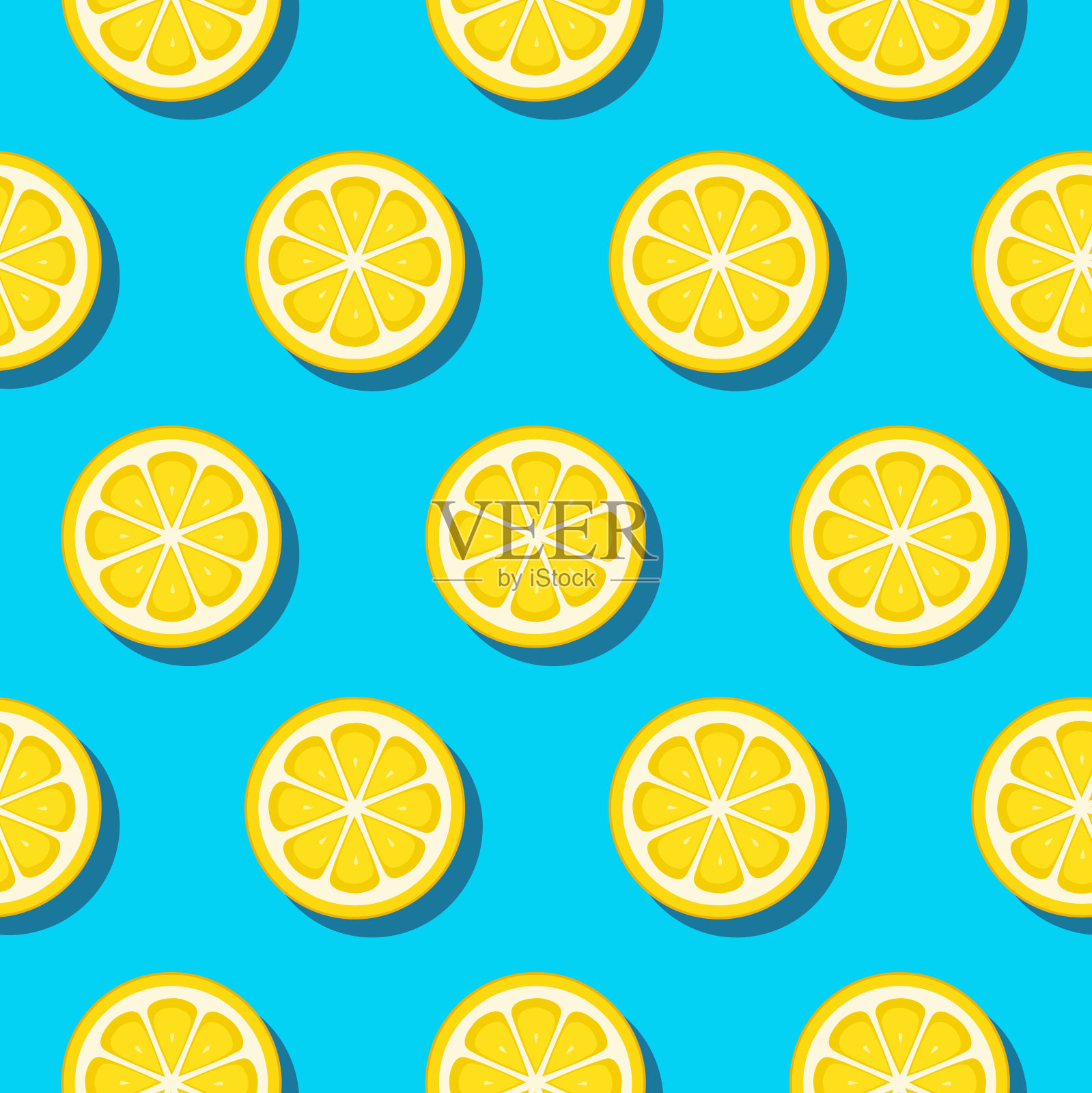 新鲜的黄柠檬片无缝模式插画图片素材