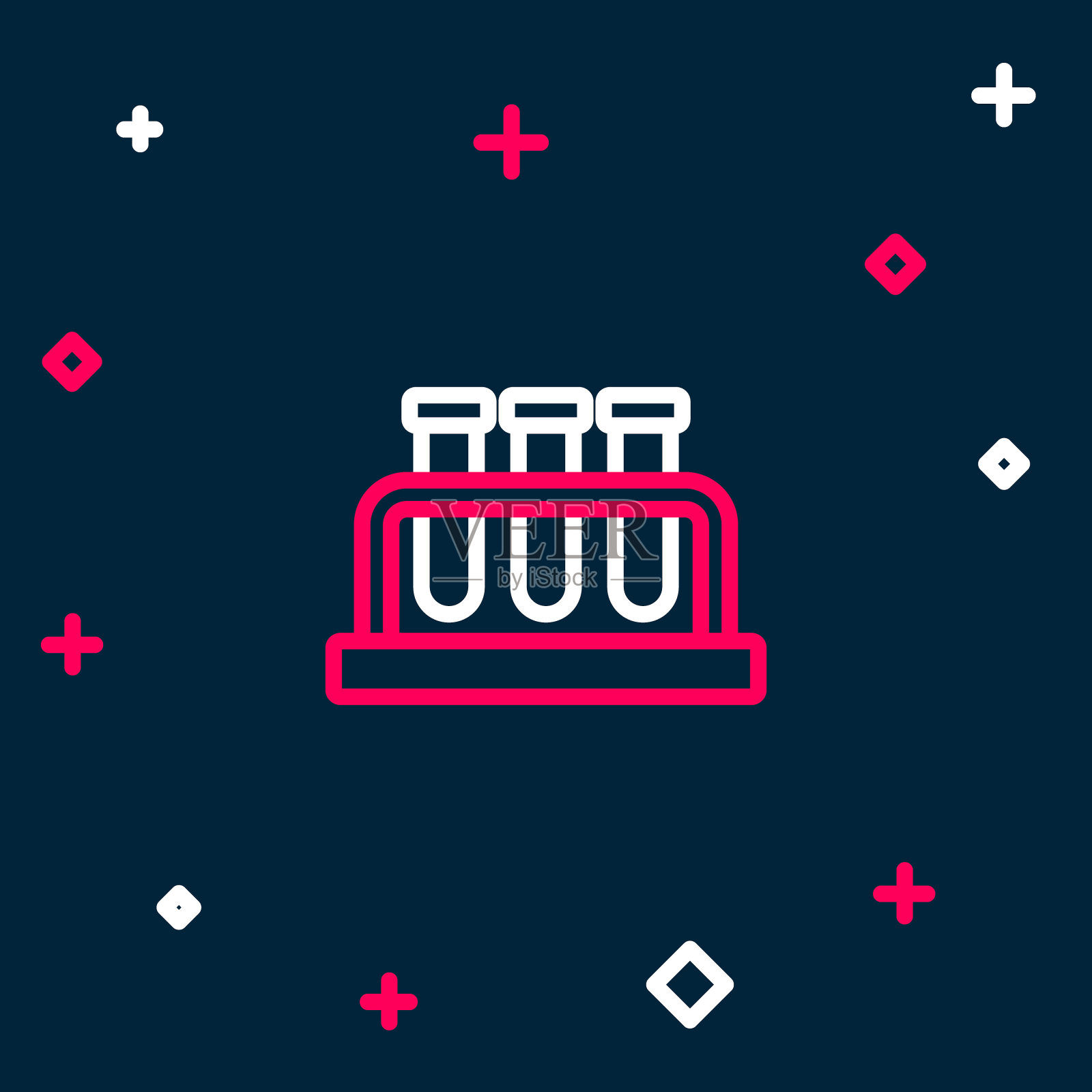 线试管和瓶化学实验室测试图标隔离在蓝色背景上。实验室玻璃器皿标志。彩色轮廓概念。向量插画图片素材