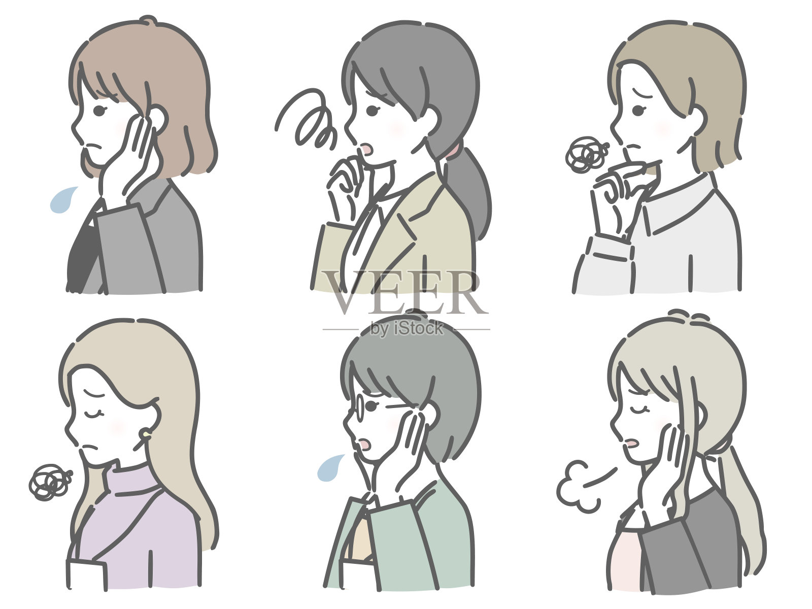 一个问题少女的上半身(侧面)插画图片素材