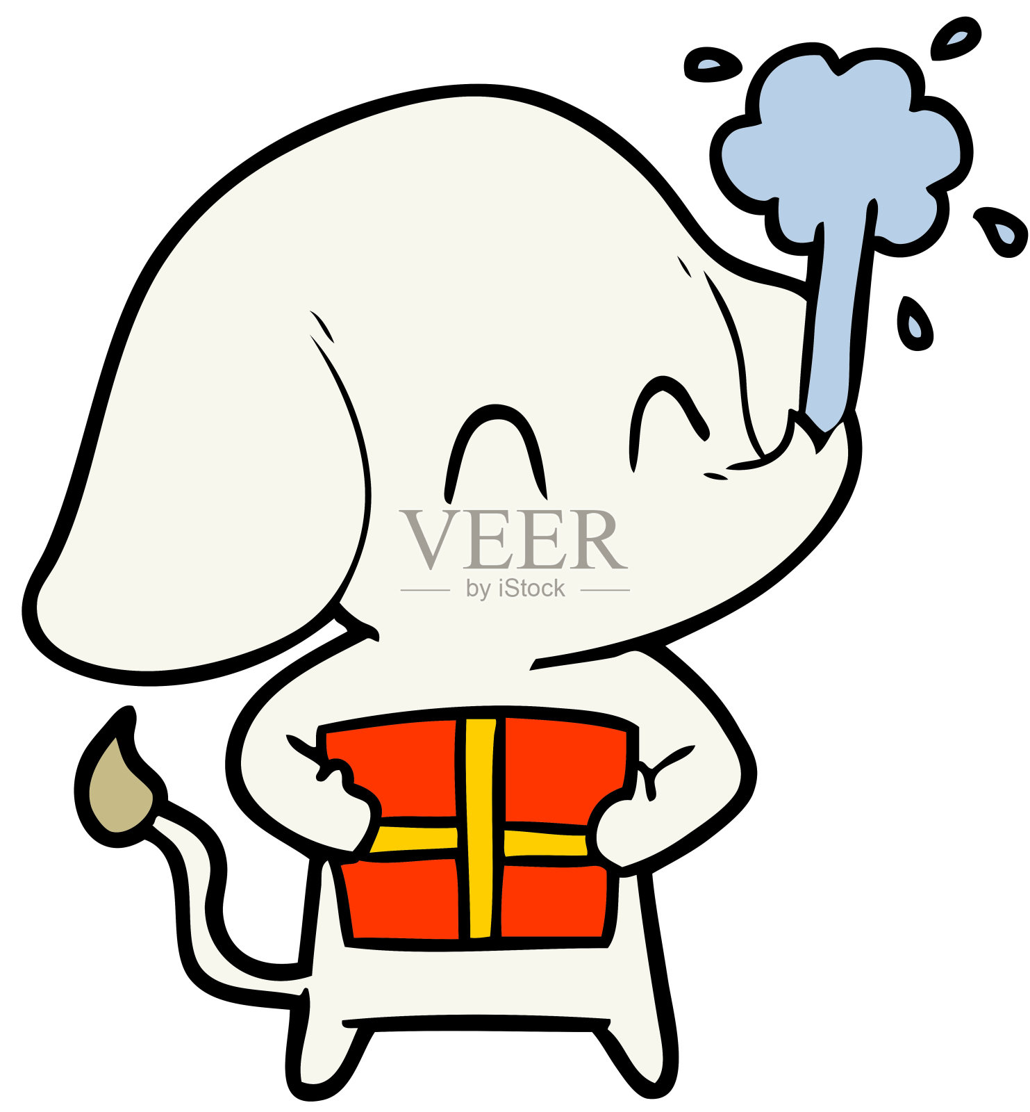 可爱的卡通大象喷水插画图片素材