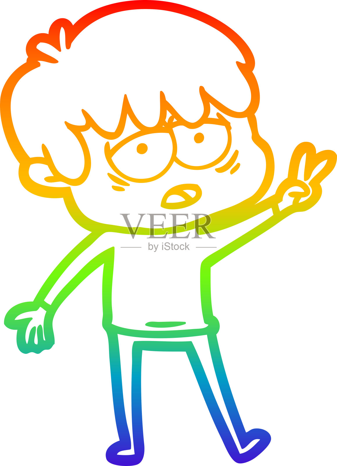 彩虹渐变线条画一个卡通筋疲力尽的男孩插画图片素材