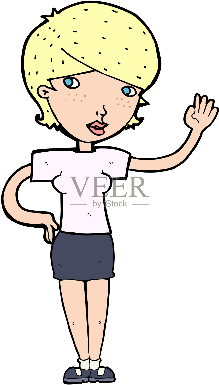 挥手的卡通女人插画图片素材
