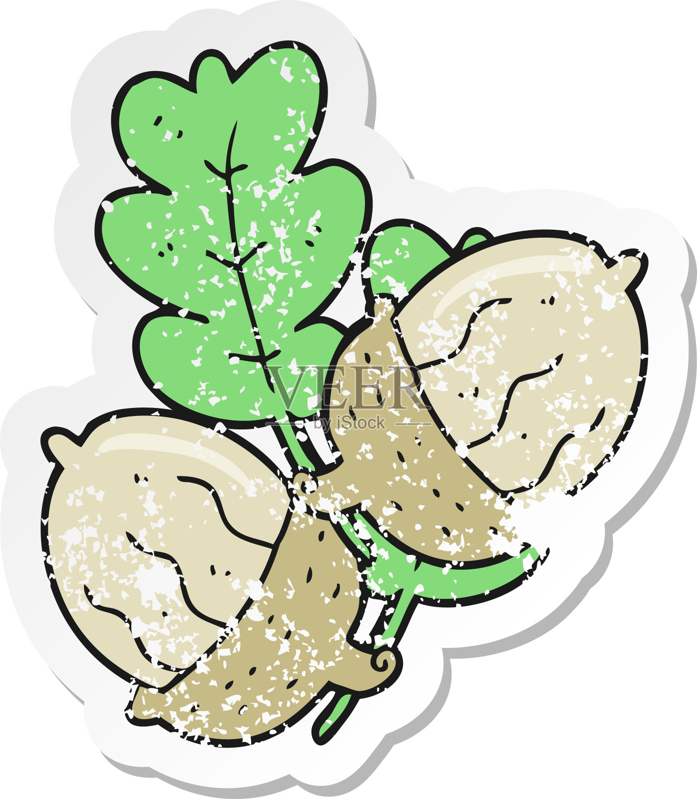 复古心疼贴纸的卡通橡子插画图片素材