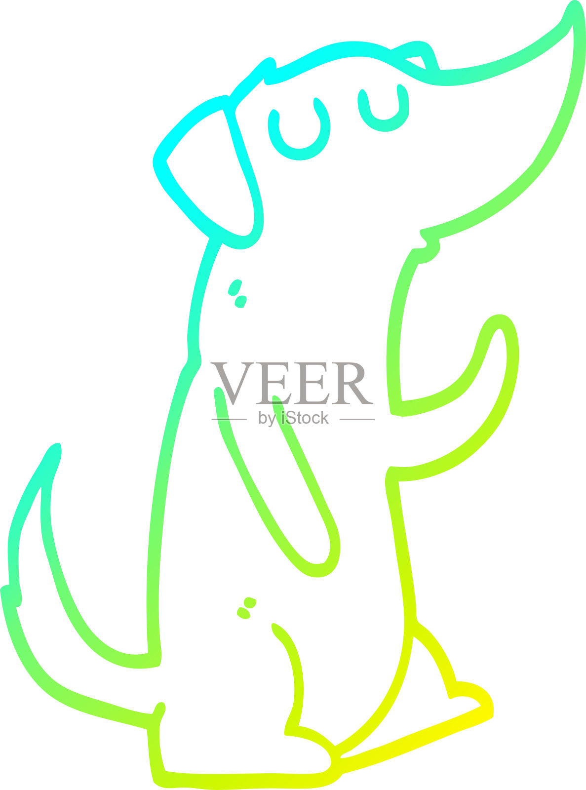 冷梯度线绘制的卡通狗插画图片素材