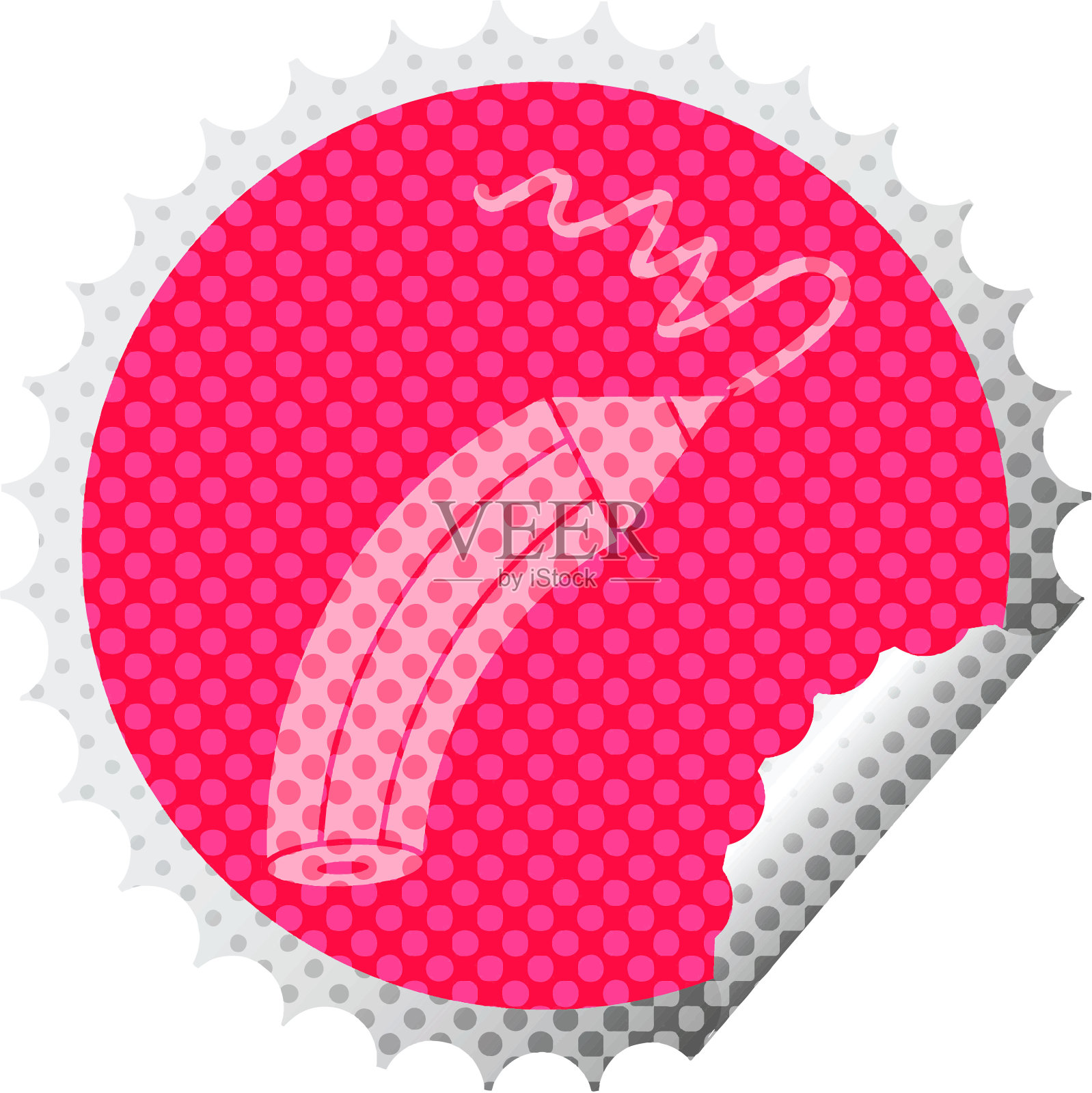 用铅笔画一条线，圆形剥皮贴纸插画图片素材