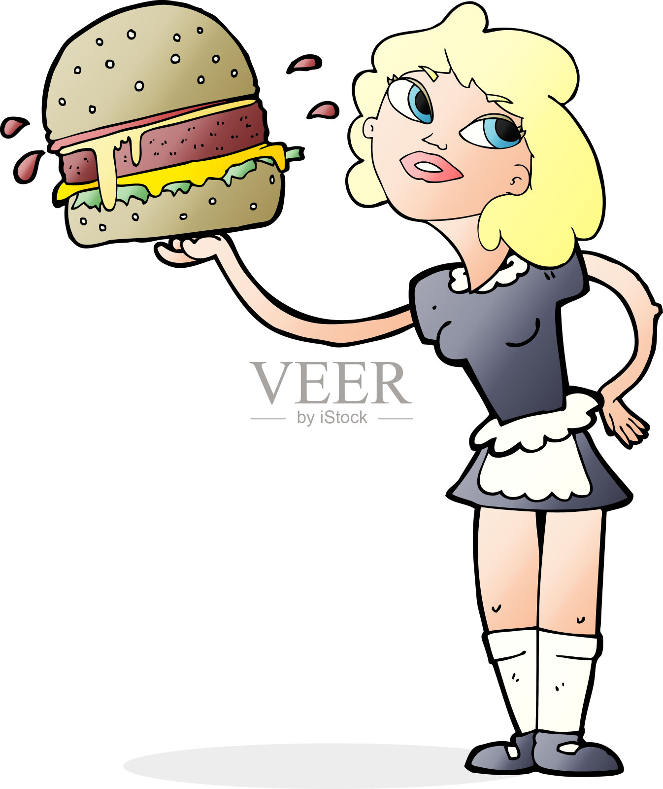 卡通女服务员端汉堡插画图片素材