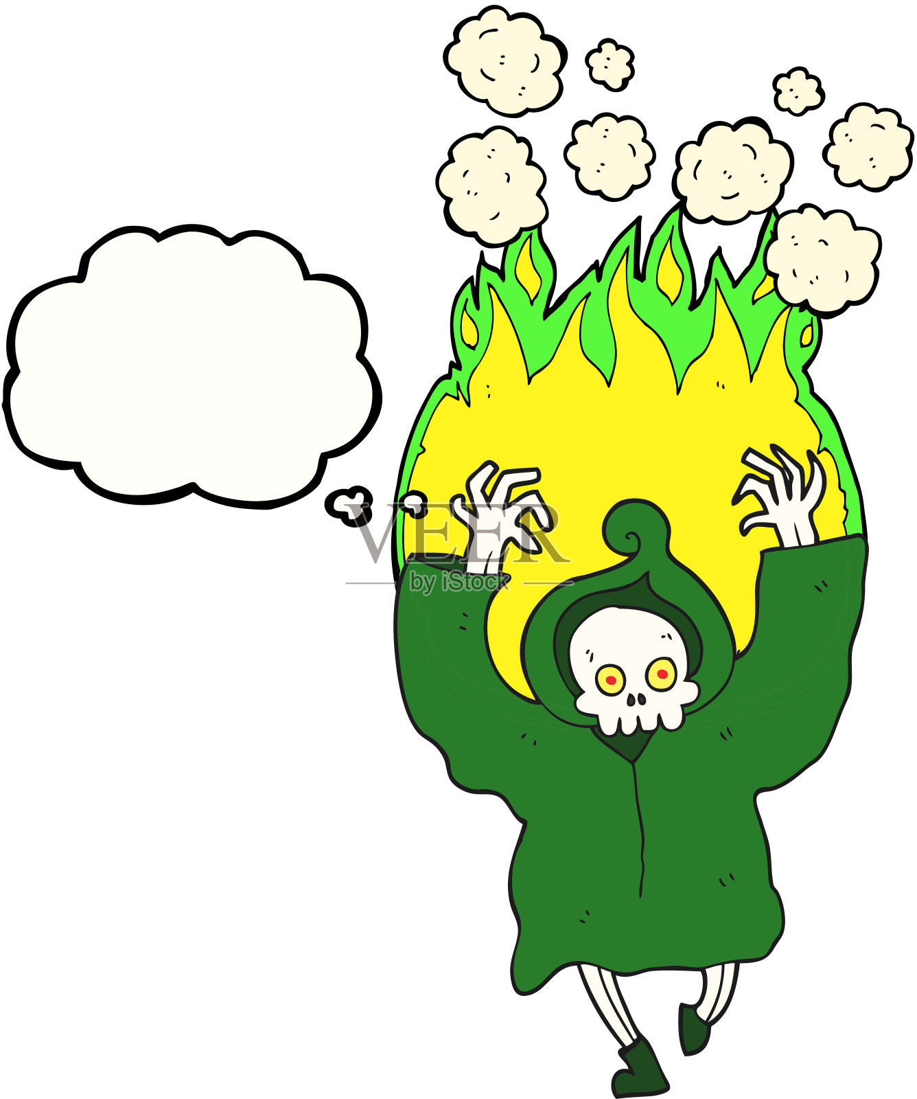 手绘思想泡泡卡通舞蹈燃烧死亡骷髅插画图片素材