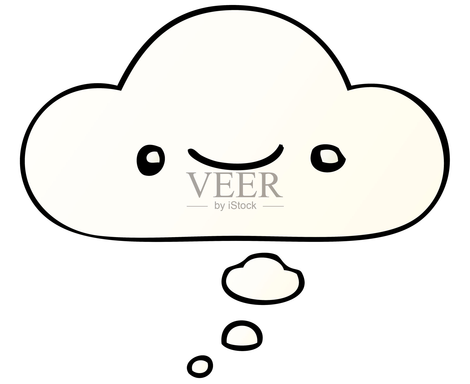 快乐的卡通脸与思想泡沫在平滑渐变风格插画图片素材