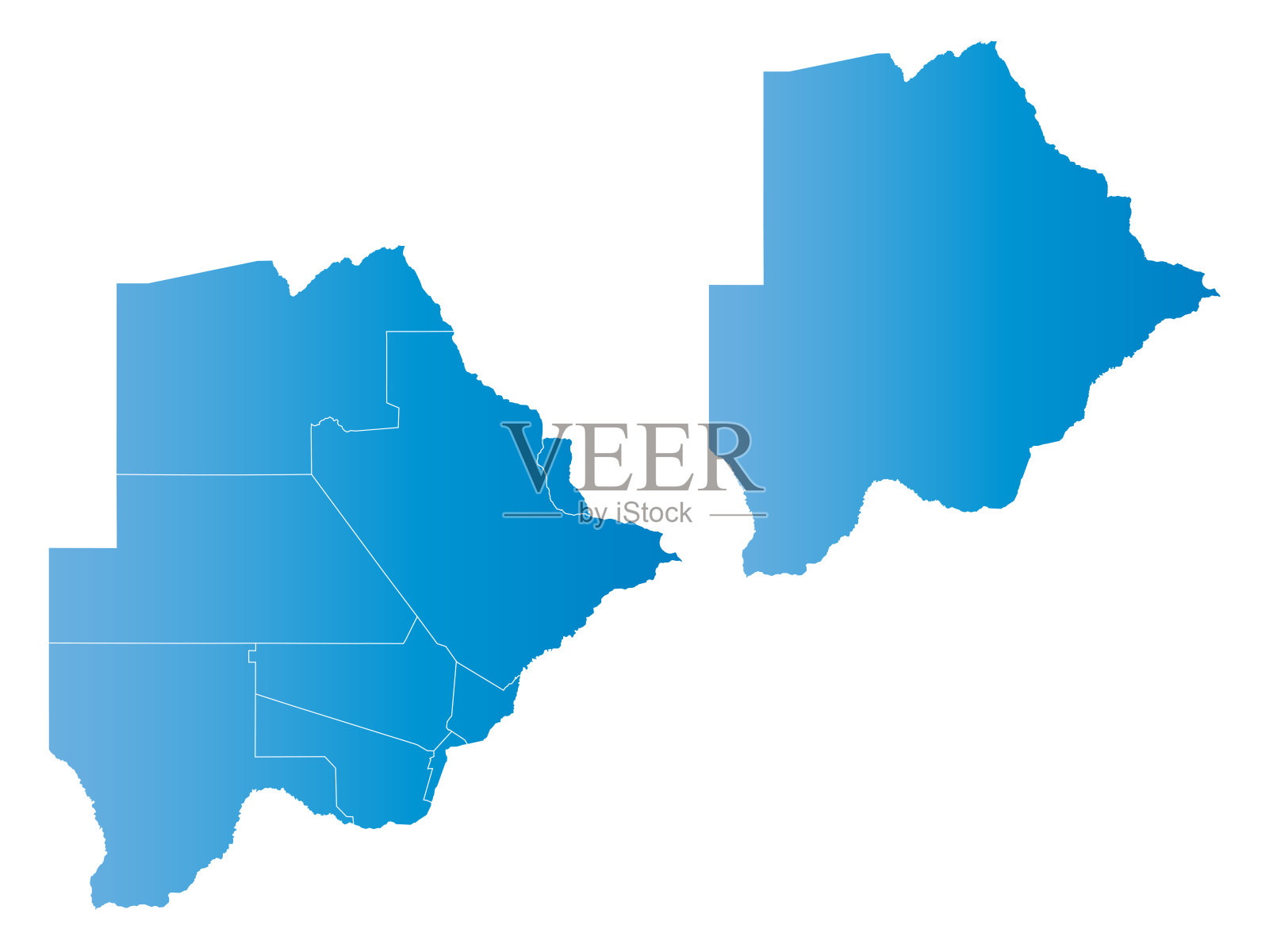 情侣集地图，梯度蓝色博茨瓦纳地图，矢量EPS10插画图片素材