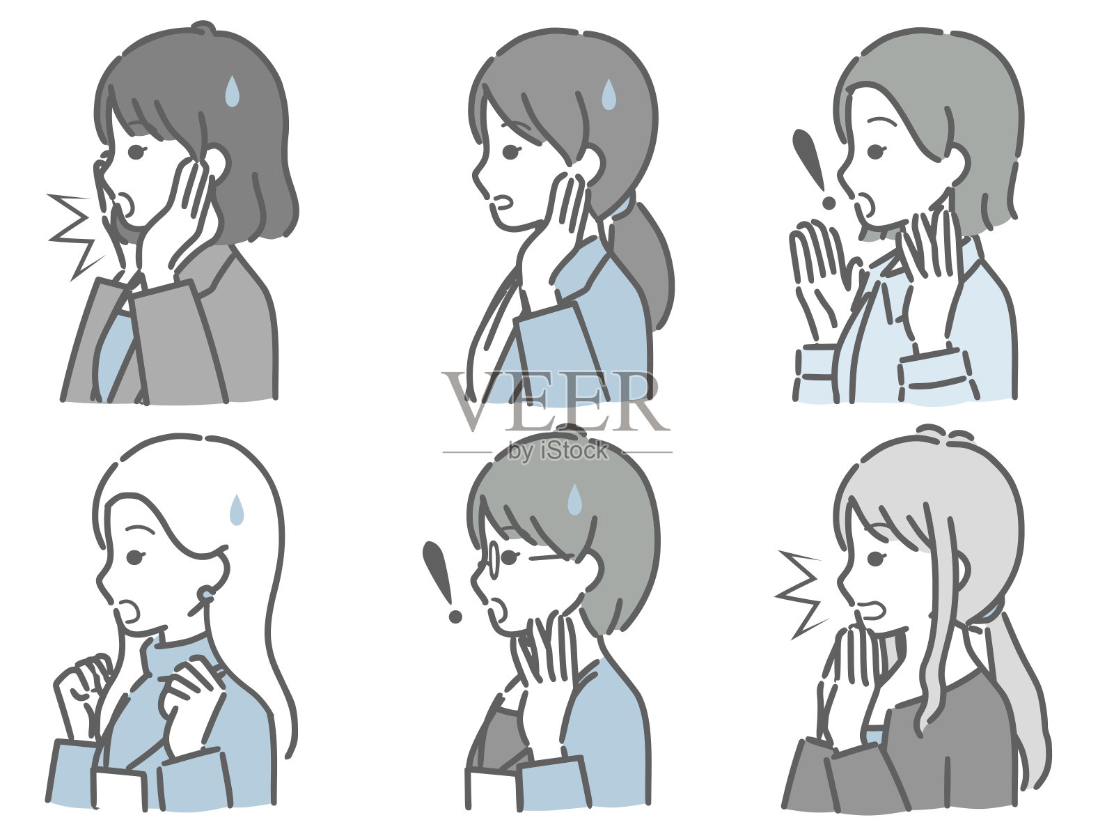 惊讶的年轻女子上半身(侧着身子)插画图片素材