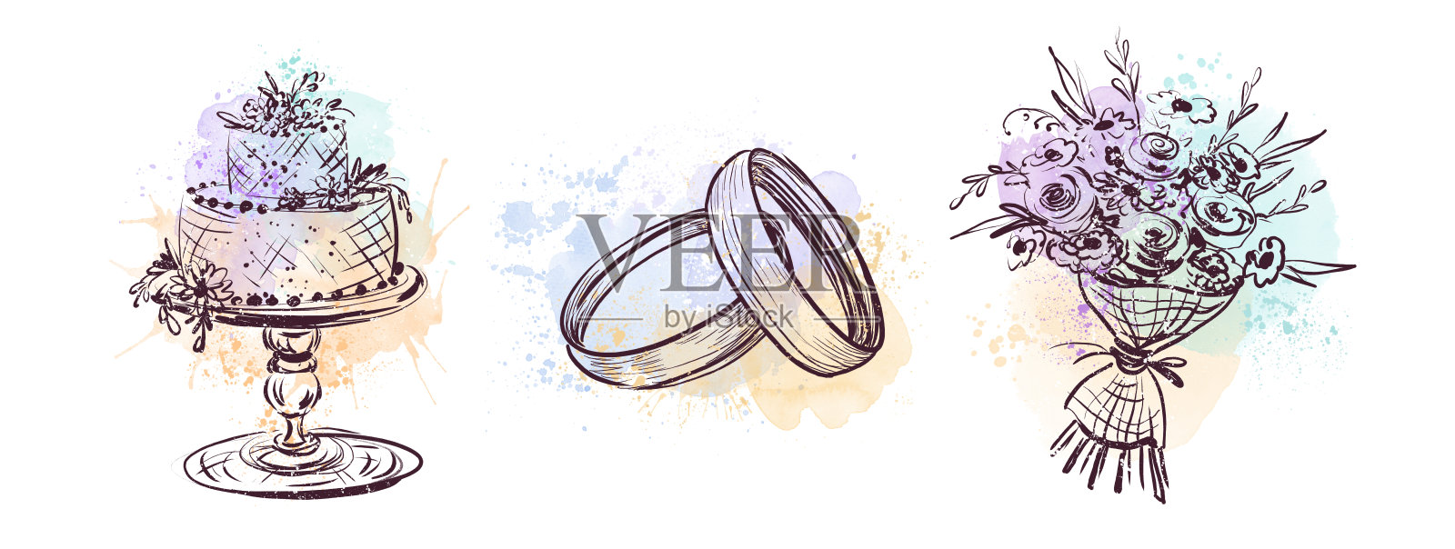 一套用墨水画的婚礼插图插画图片素材