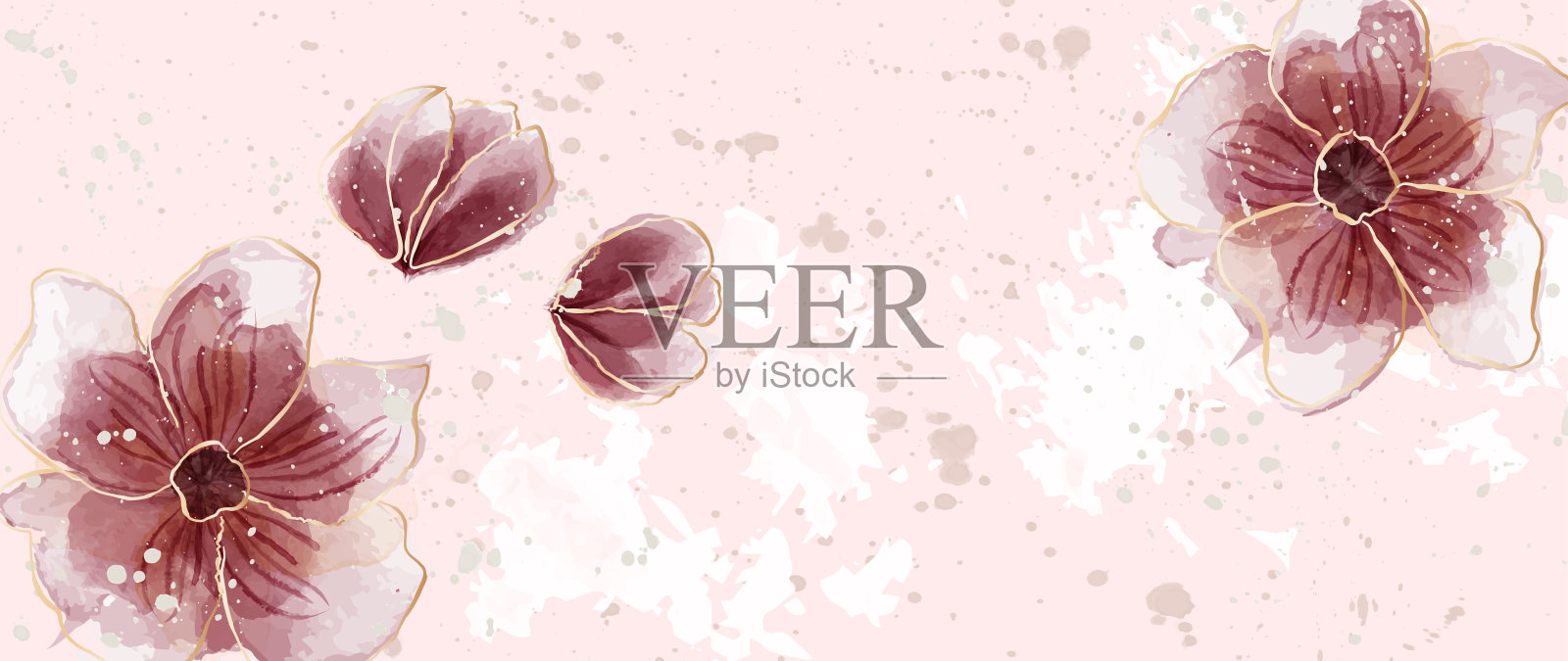 植物艺术壁纸与花和叶子。现代创意设计水彩纹理的家庭装饰，横幅，和印刷品。矢量插图。插画图片素材