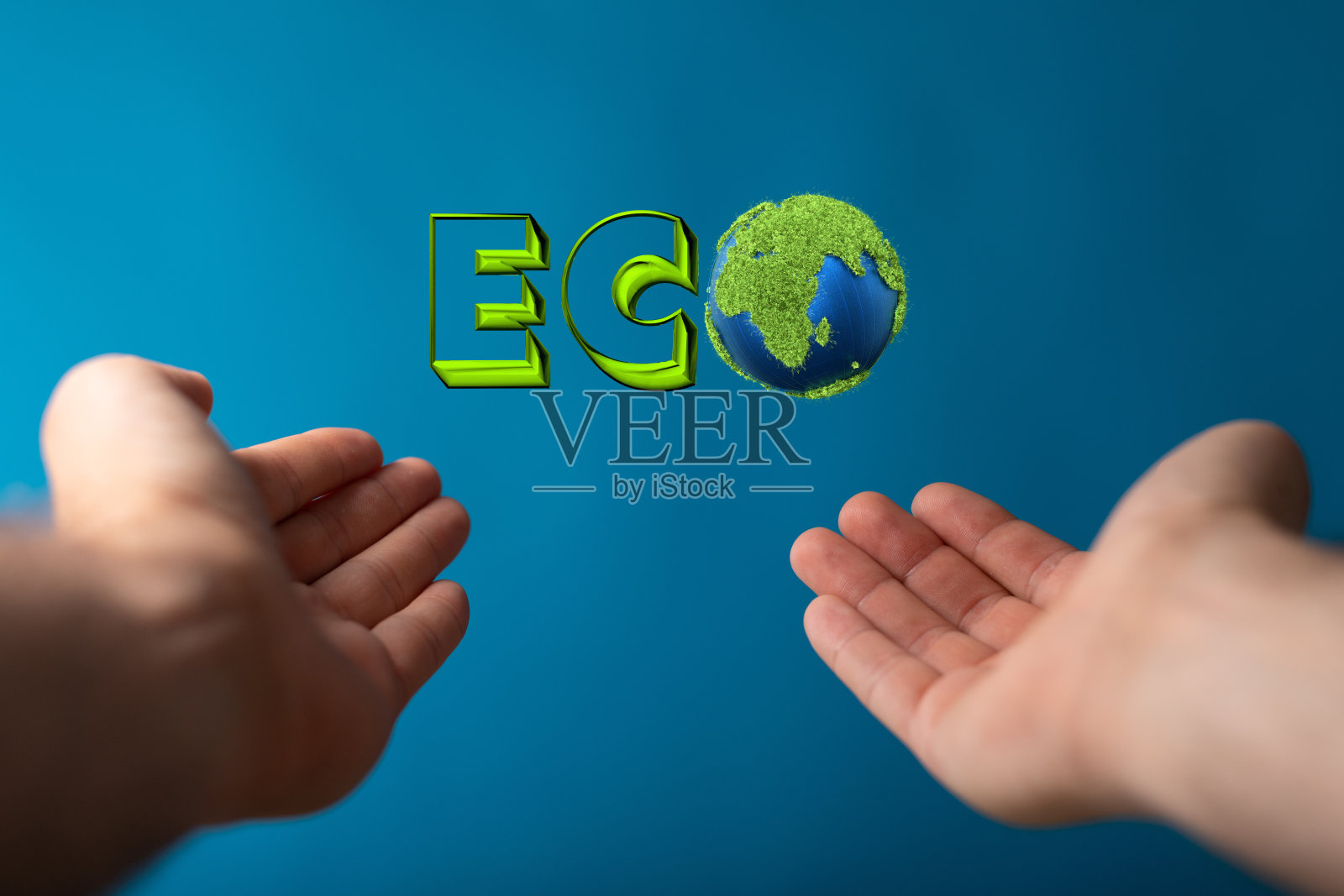 蓝色背景的地球生态字照片摄影图片