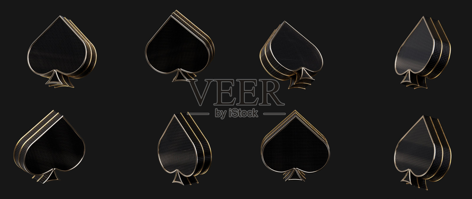 现代黑色和金色的黑桃包-纸牌符号- 3D插图照片摄影图片