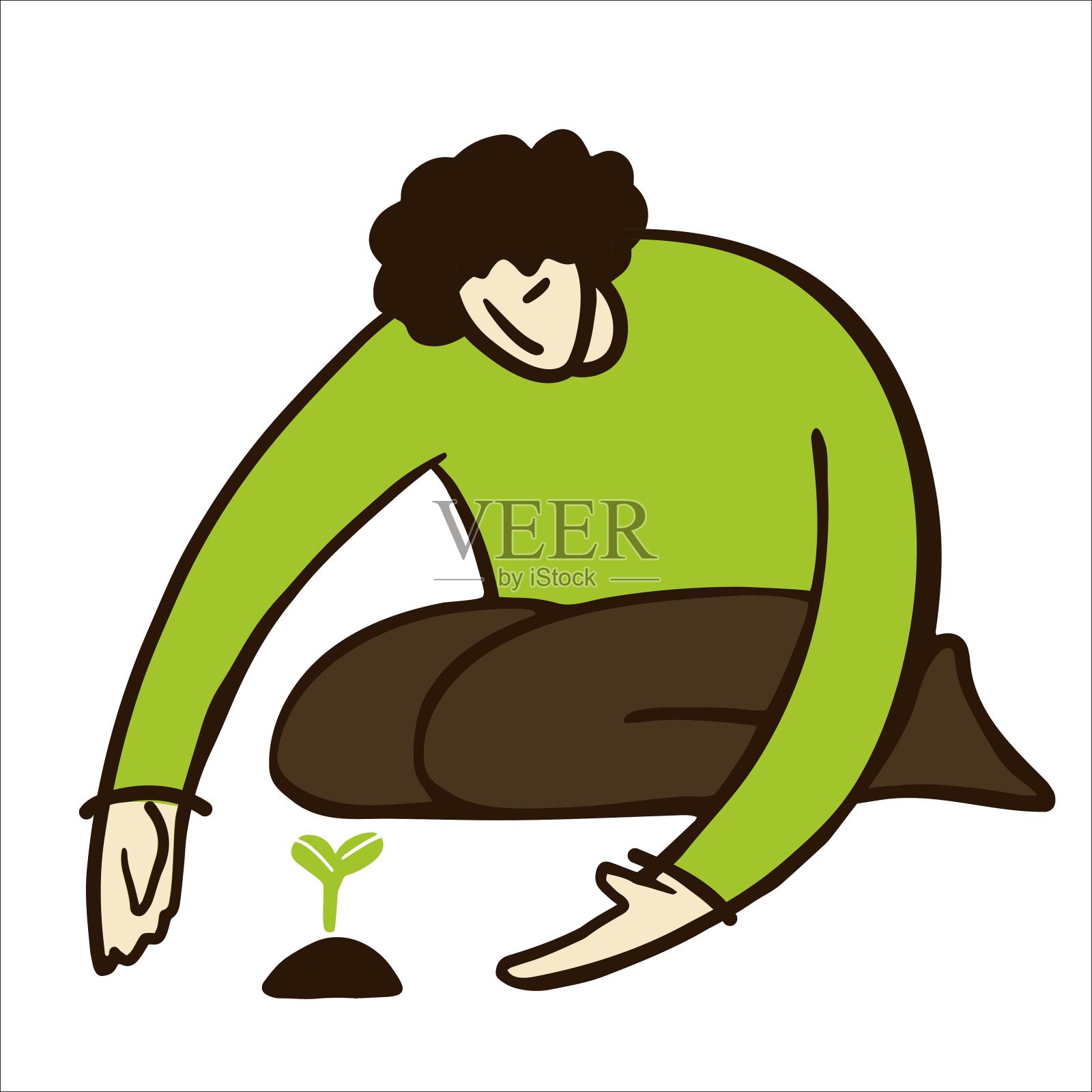 长着芽的男人插画图片素材