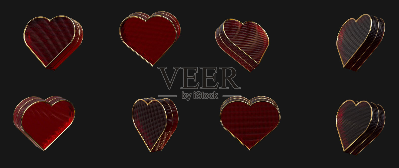 现代红色和金色的心包-纸牌符号- 3D插图照片摄影图片