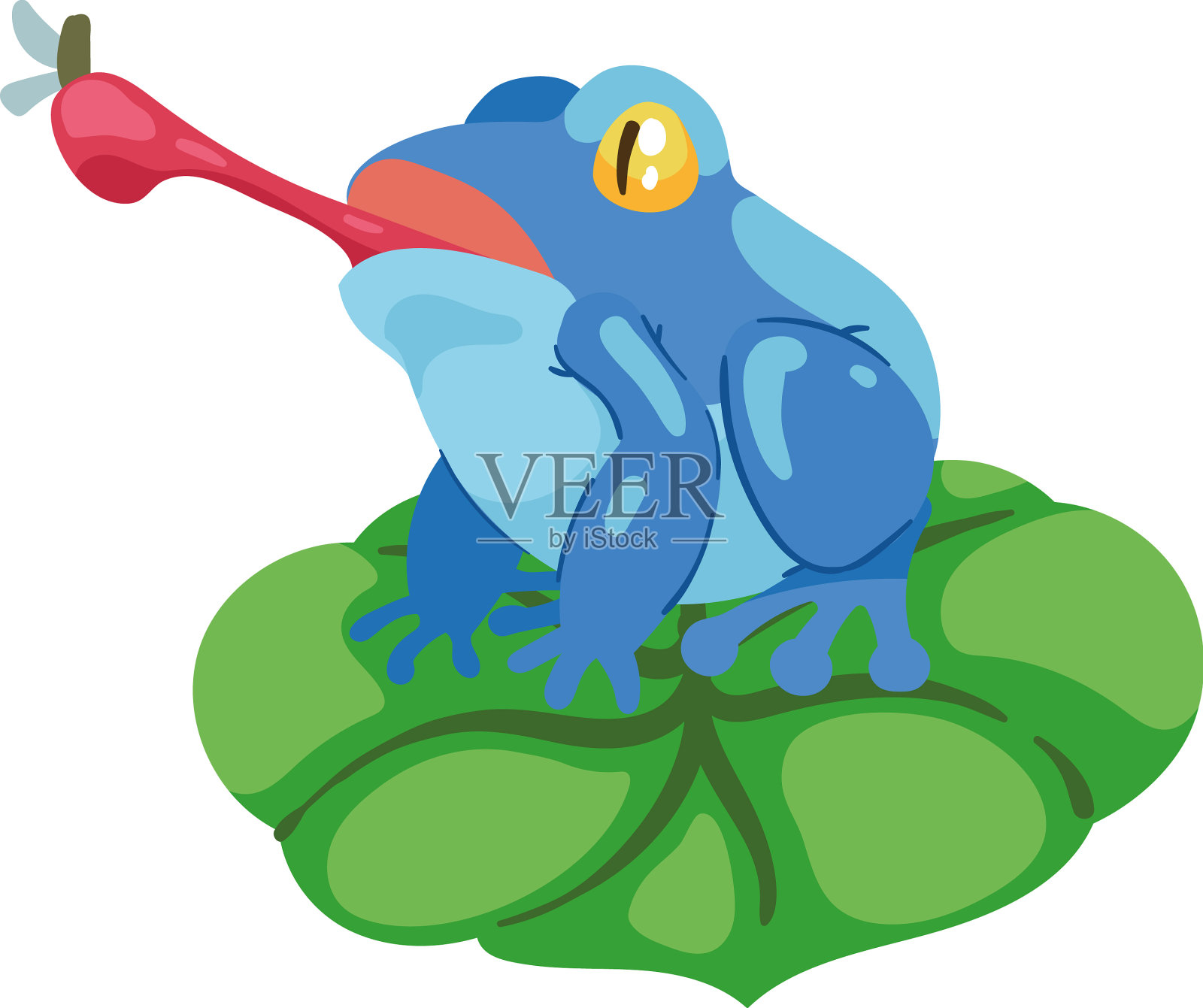 蓝蛙吃苍蝇插画图片素材