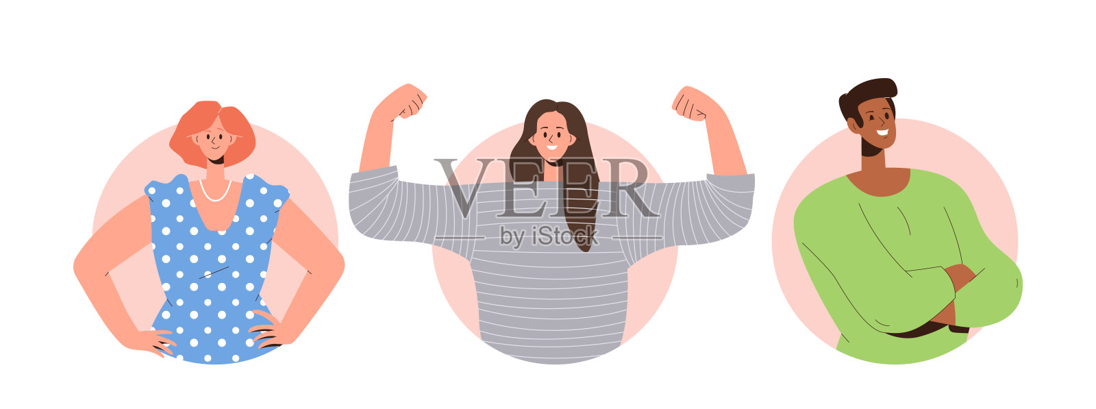 自信的人以不同的姿势站立，展示力量、骄傲和完美的构图插画图片素材