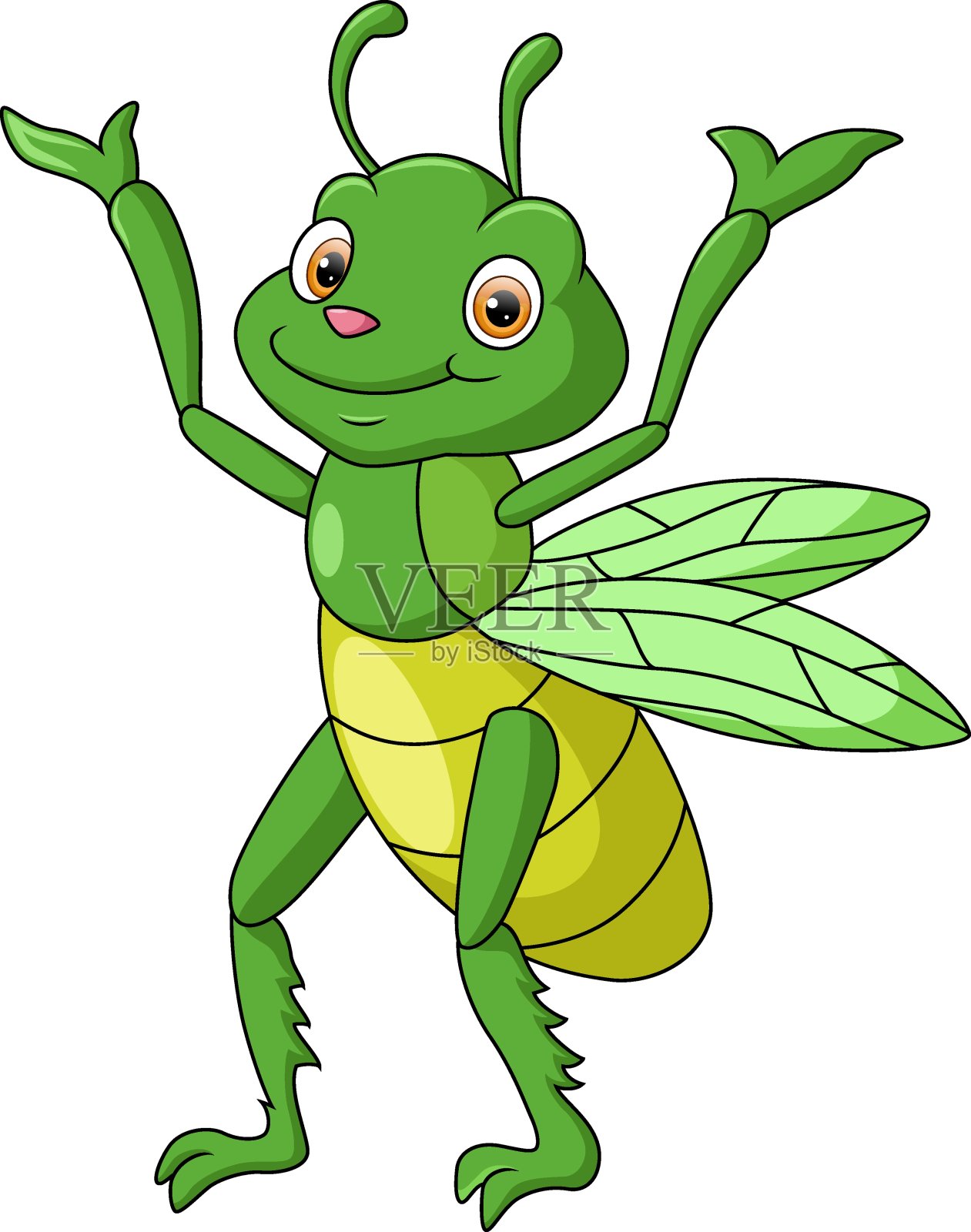 可爱的蚱蜢卡通白色背景插画图片素材