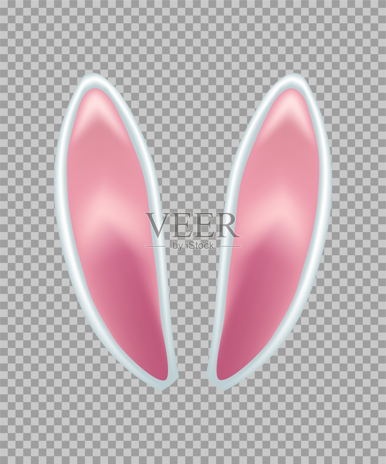 兔子耳朵逼真的三维矢量插图。复活节兔子耳朵，孩子发带，面具。兔子服装白色和粉色元素。照片编辑器，摊位，视频聊天应用程序隔离在透明背景插画图片素材