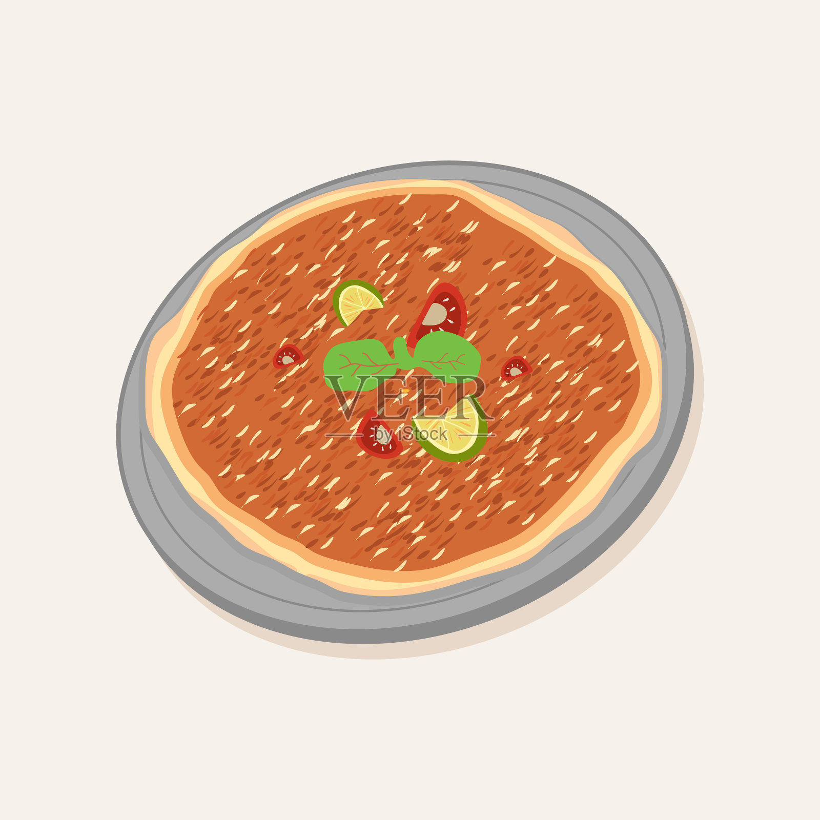 亚美尼亚拉玛昆大饼披萨-亚美尼亚拉玛昆大饼披萨与碎牛肉和香料矢量插图插画图片素材