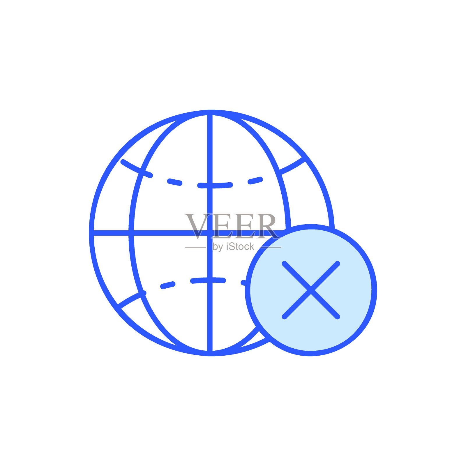 地球地球仪与十字标记蓝色直线图标。全球科技，互联网，社交网络符号设计。图标素材