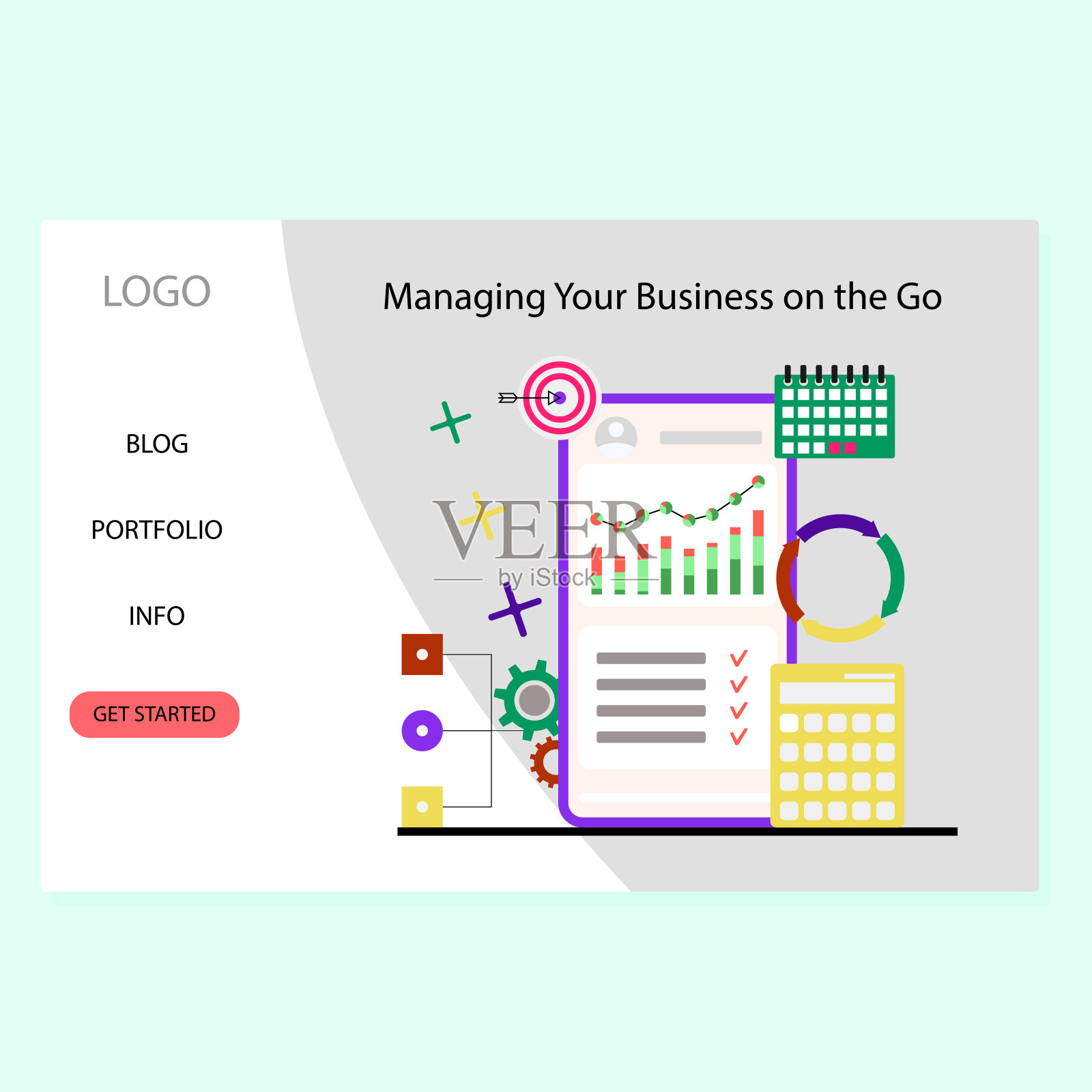 管理正在进行的业务，登陆页面，控制智能手机的统计数据插画图片素材