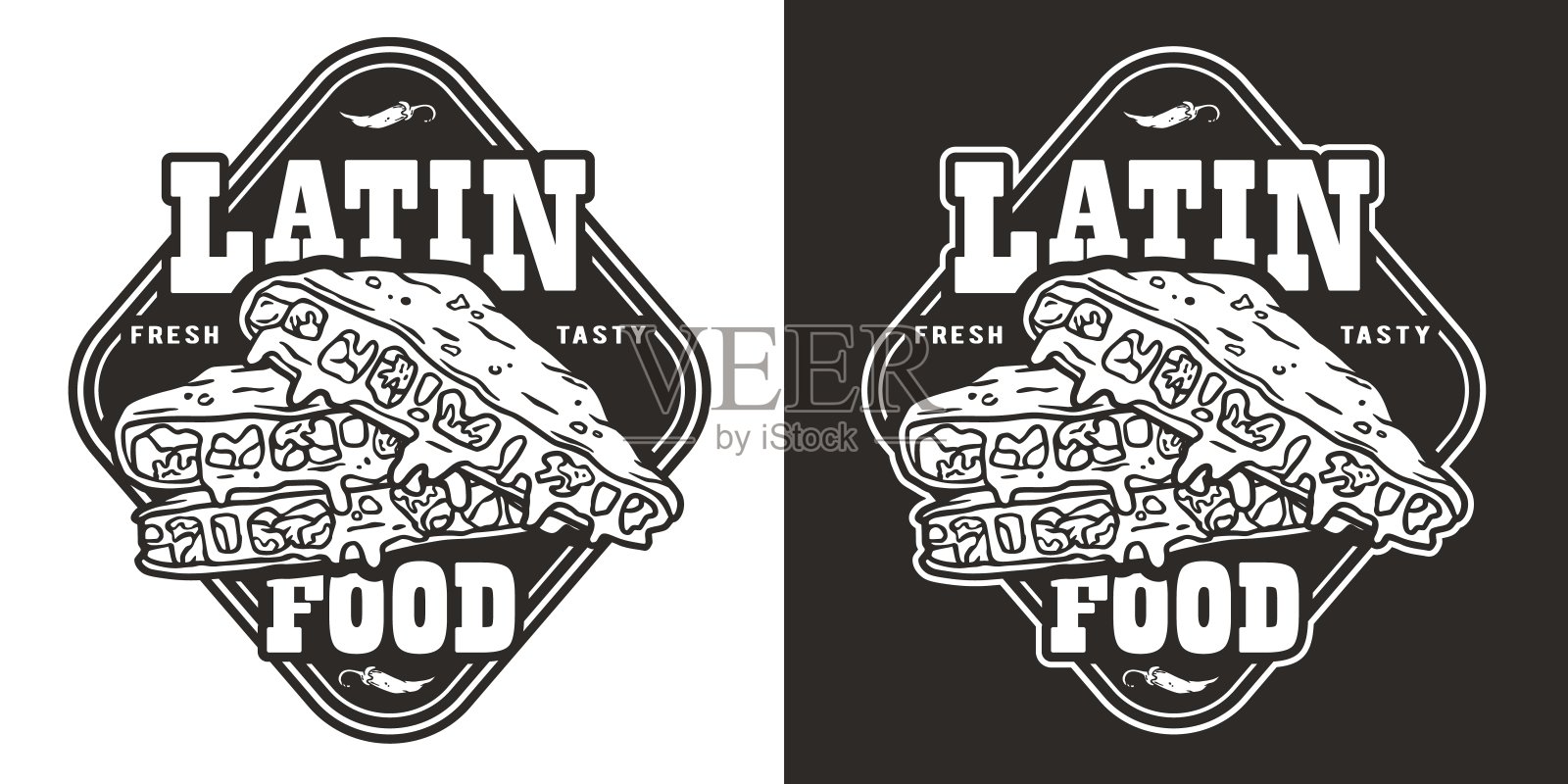 墨西哥油炸玉米饼食品或传统的墨西哥油炸玉米饼快餐与玉米饼和肉插画图片素材