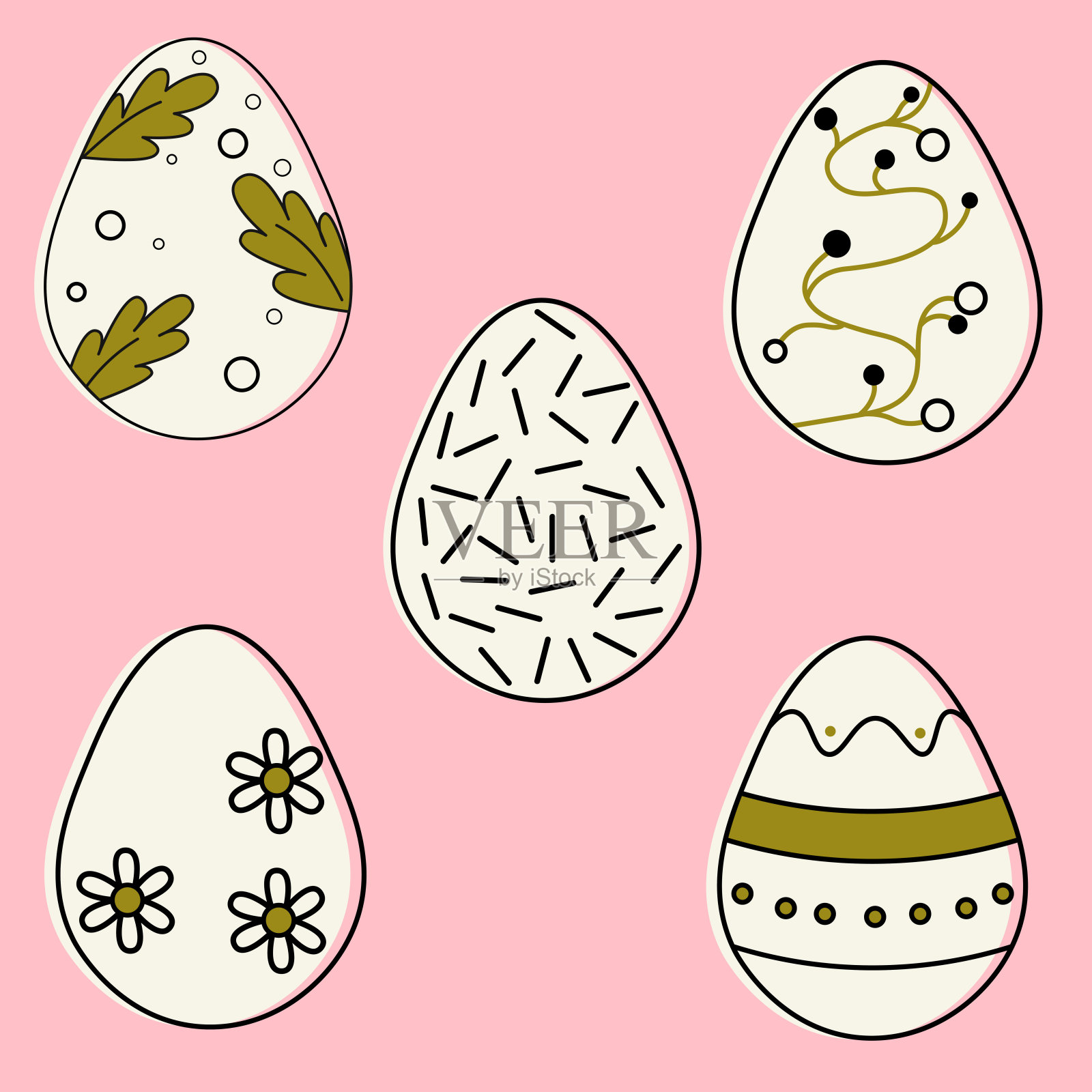 同款不同装饰的鸡蛋。复活节在春天插画图片素材