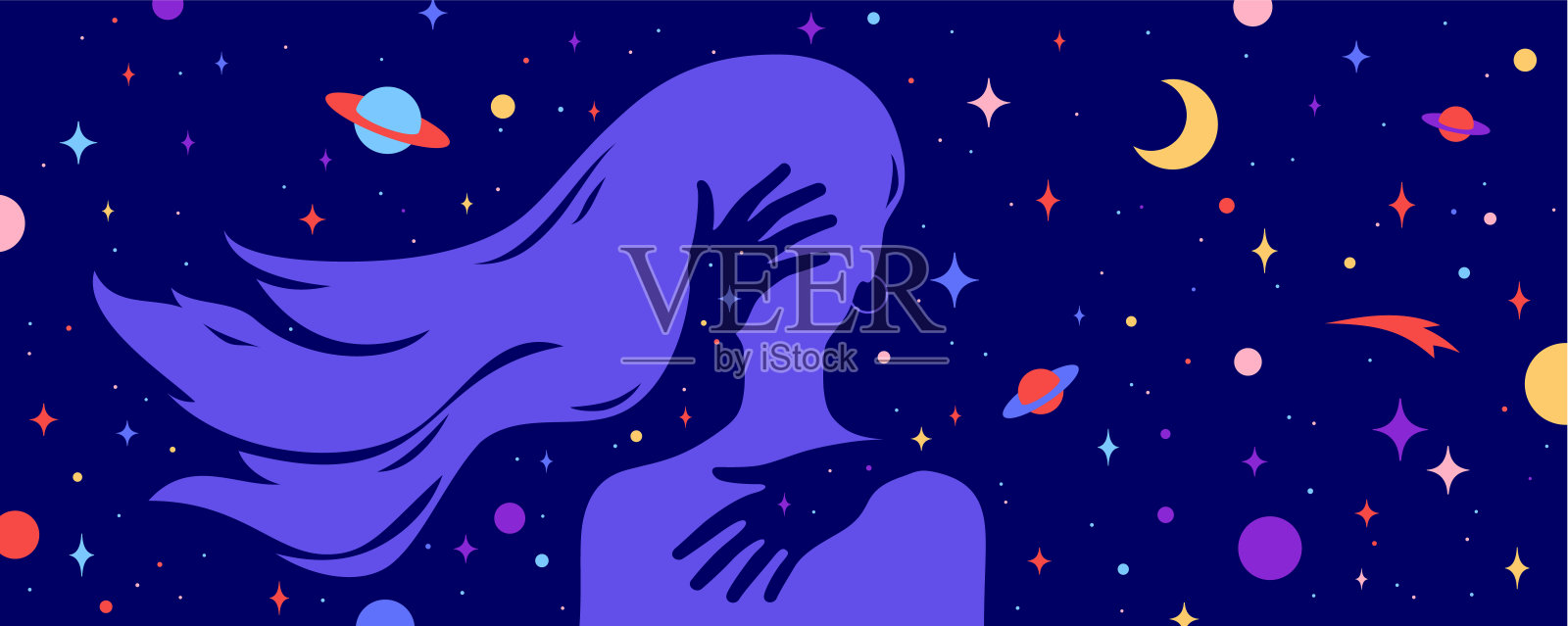 双手拥抱女人的剪影插画图片素材