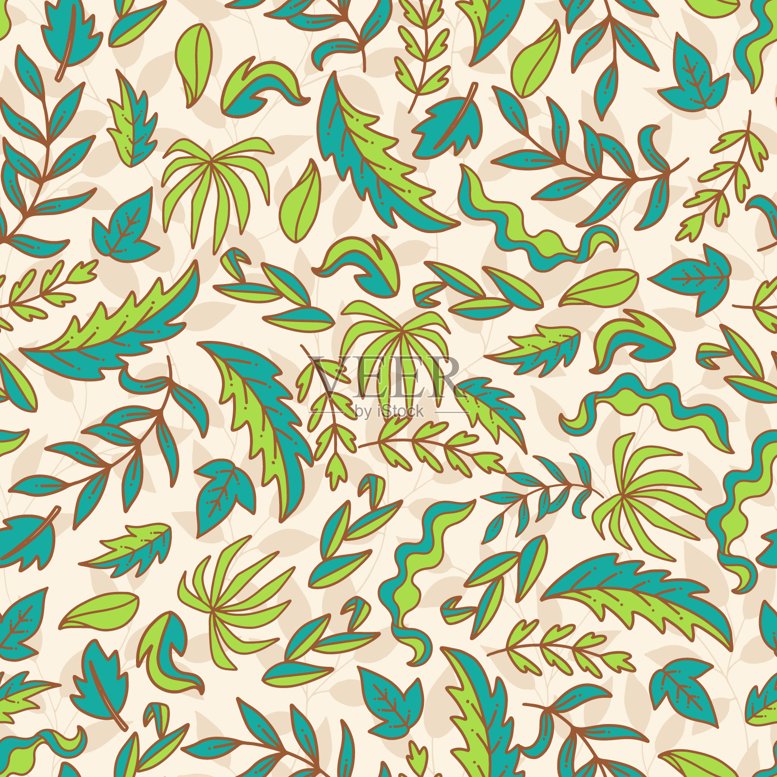 绿叶植物矢量无缝模式插画图片素材