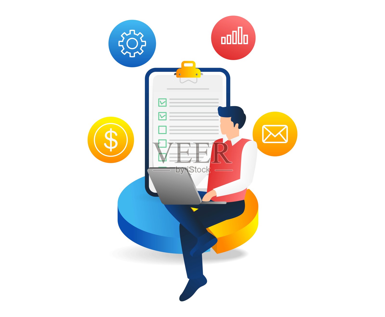 一个人制定商业计划的概念三维等距插图插画图片素材