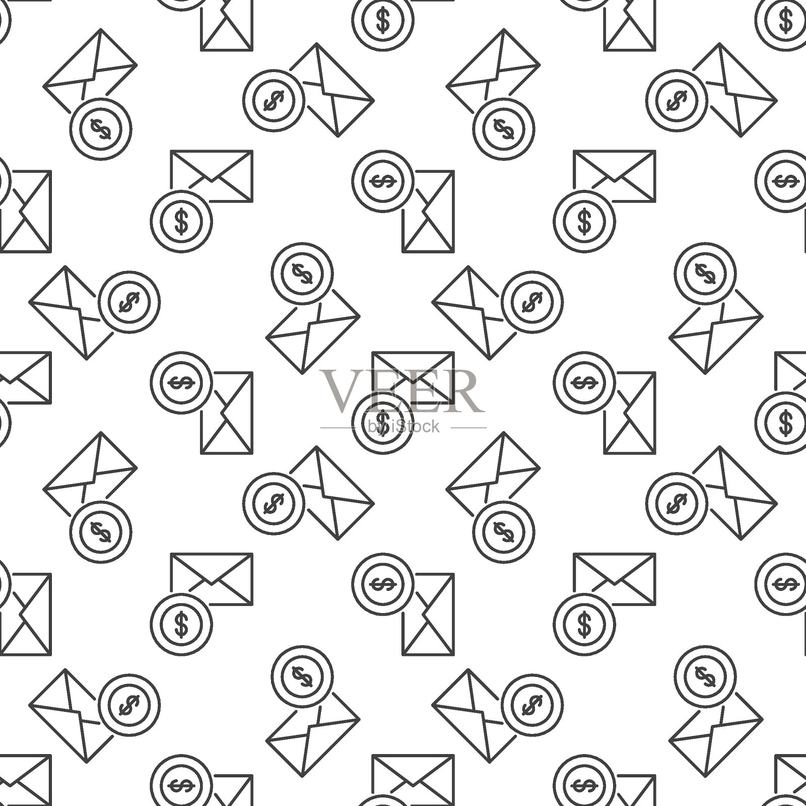 信封和圆美元符号矢量概念无缝模式插画图片素材