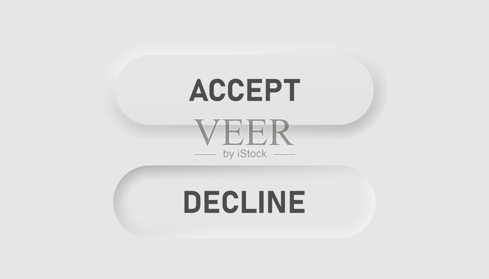 接受和拒绝按钮图标在新形态风格。商业图标，白色UI, UX。是的，没有符号。接下来，选择，应用，同意。Neumorphic风格。矢量插图。插画图片素材