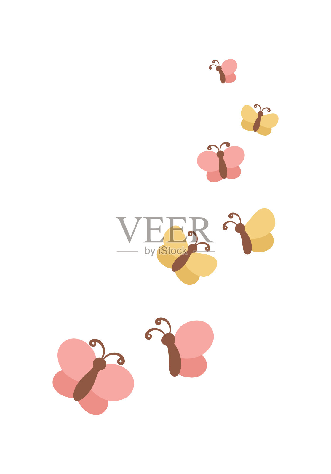 可爱的蝴蝶群卡通。春夏自然矢量插图插画图片素材