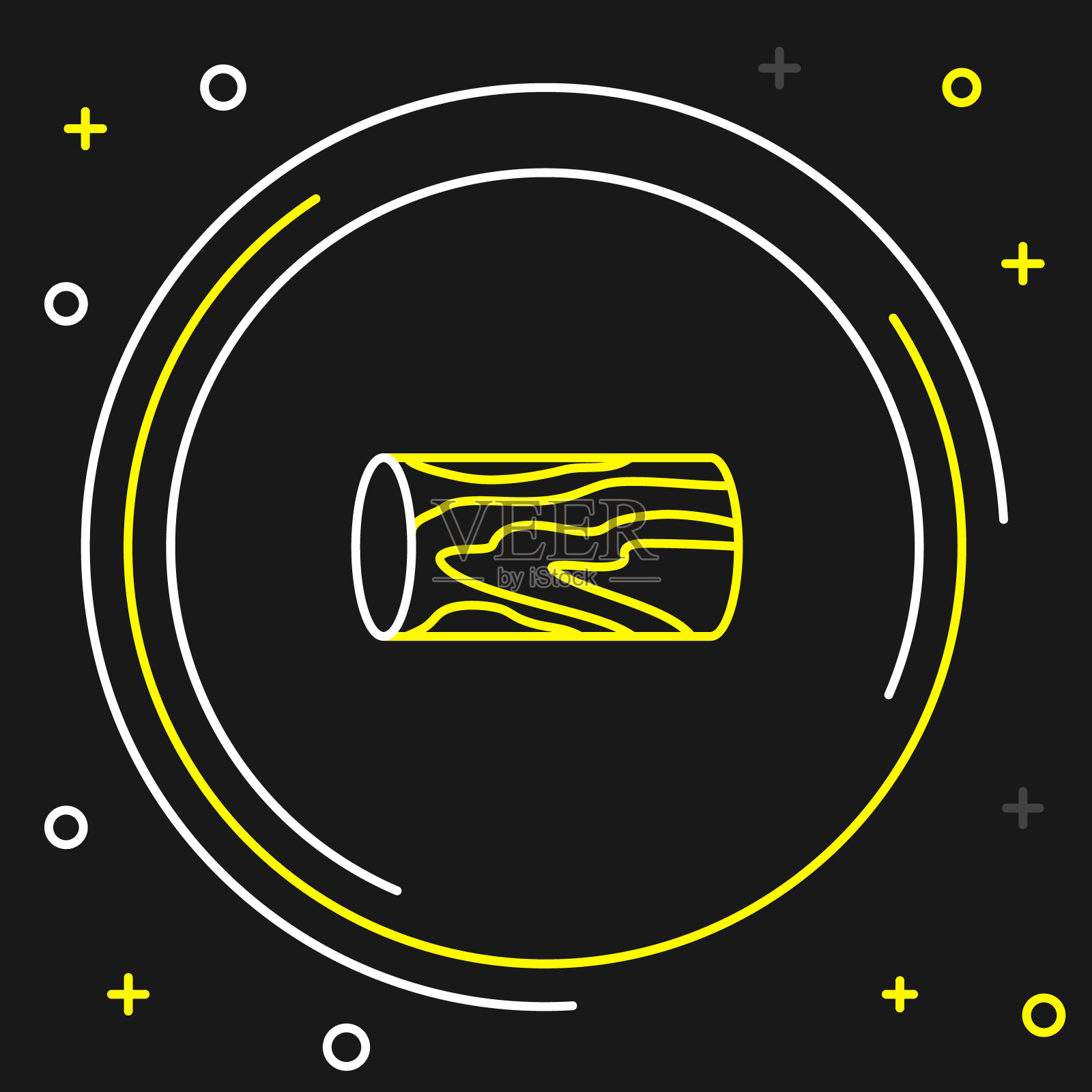 线条木制原木图标隔离在黑色背景上。一堆柴火。彩色轮廓概念。向量插画图片素材