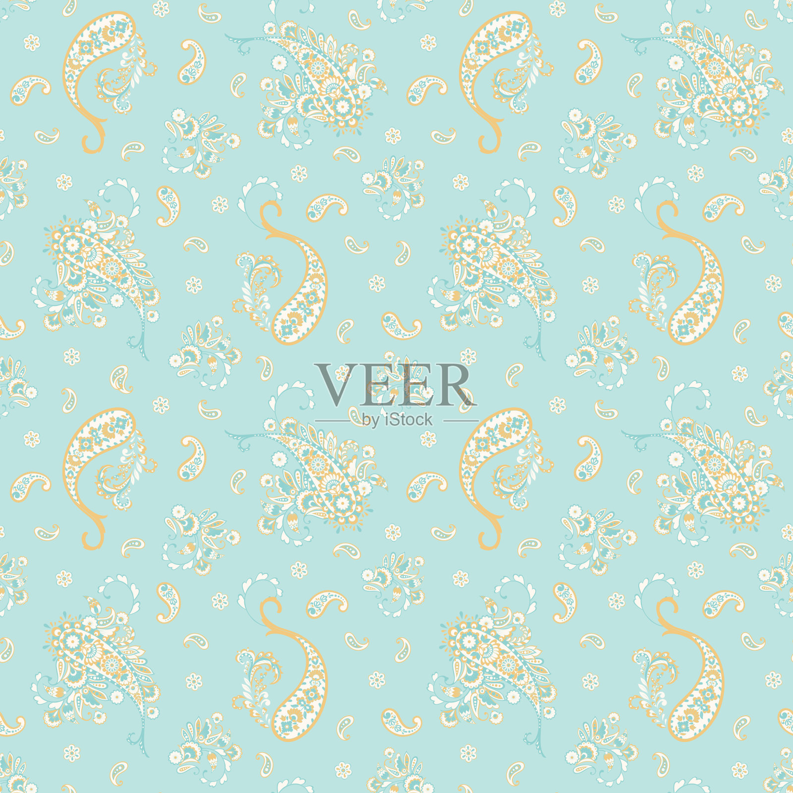 佩斯利花矢量插图在绫风格。无缝的背景插画图片素材