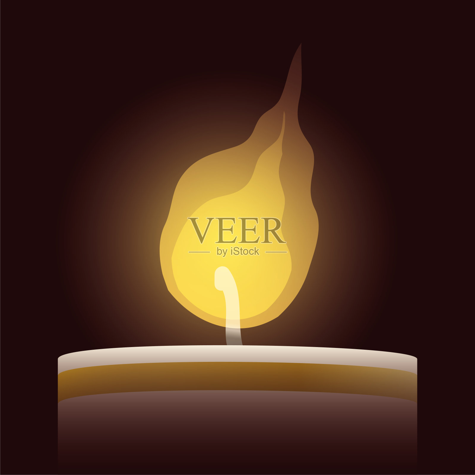 特写点燃的蜡烛火焰在黑暗的背景，矢量插图插画图片素材