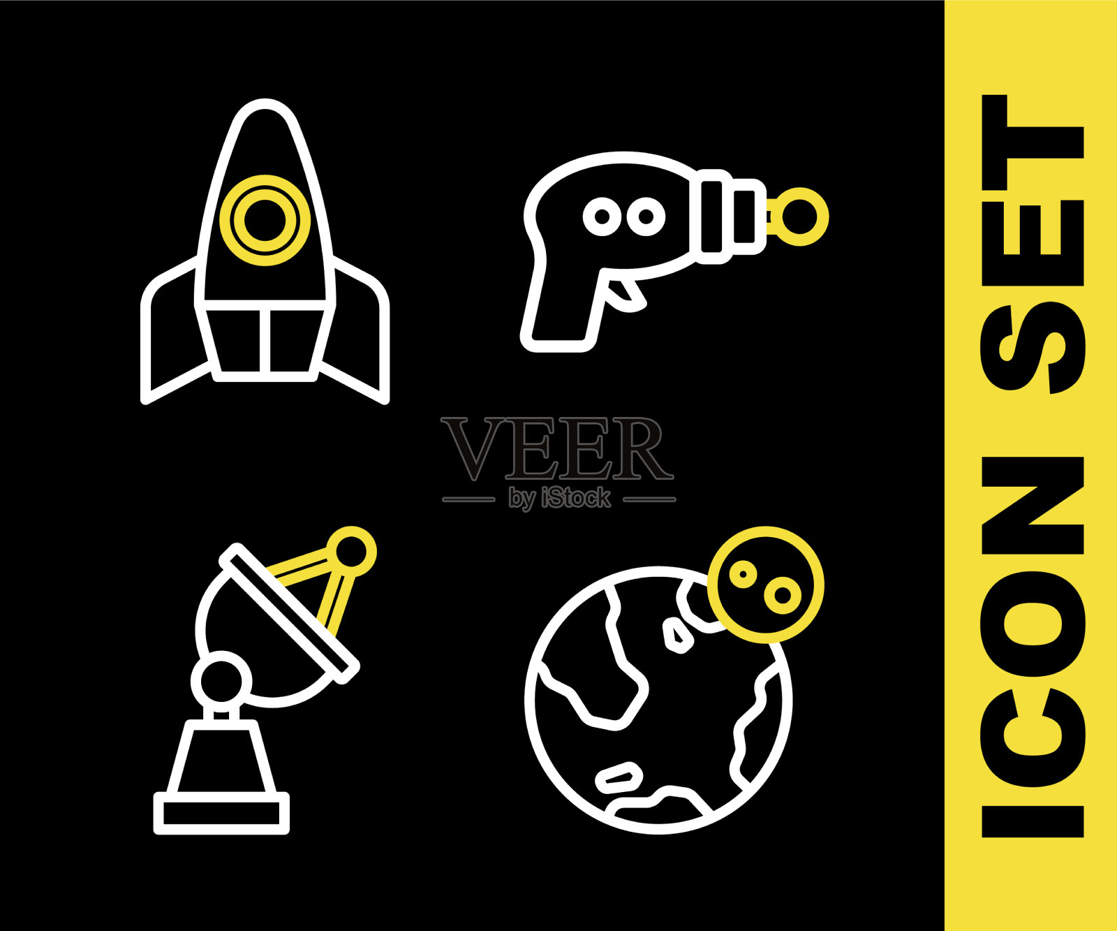 设置线射线枪地球地球卫星天线和图标素材