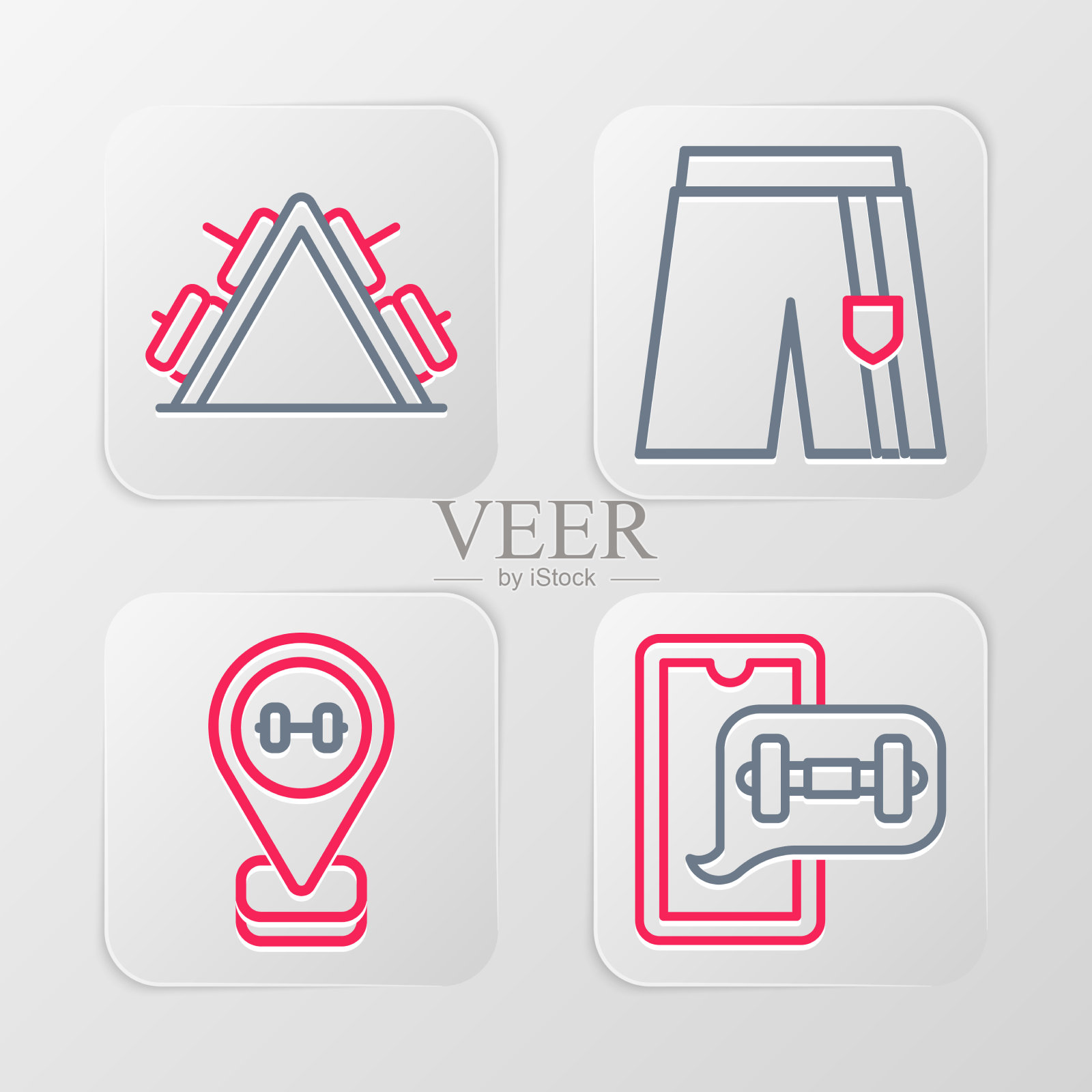 设置线健身应用程序位置健身房短或裤子图标素材