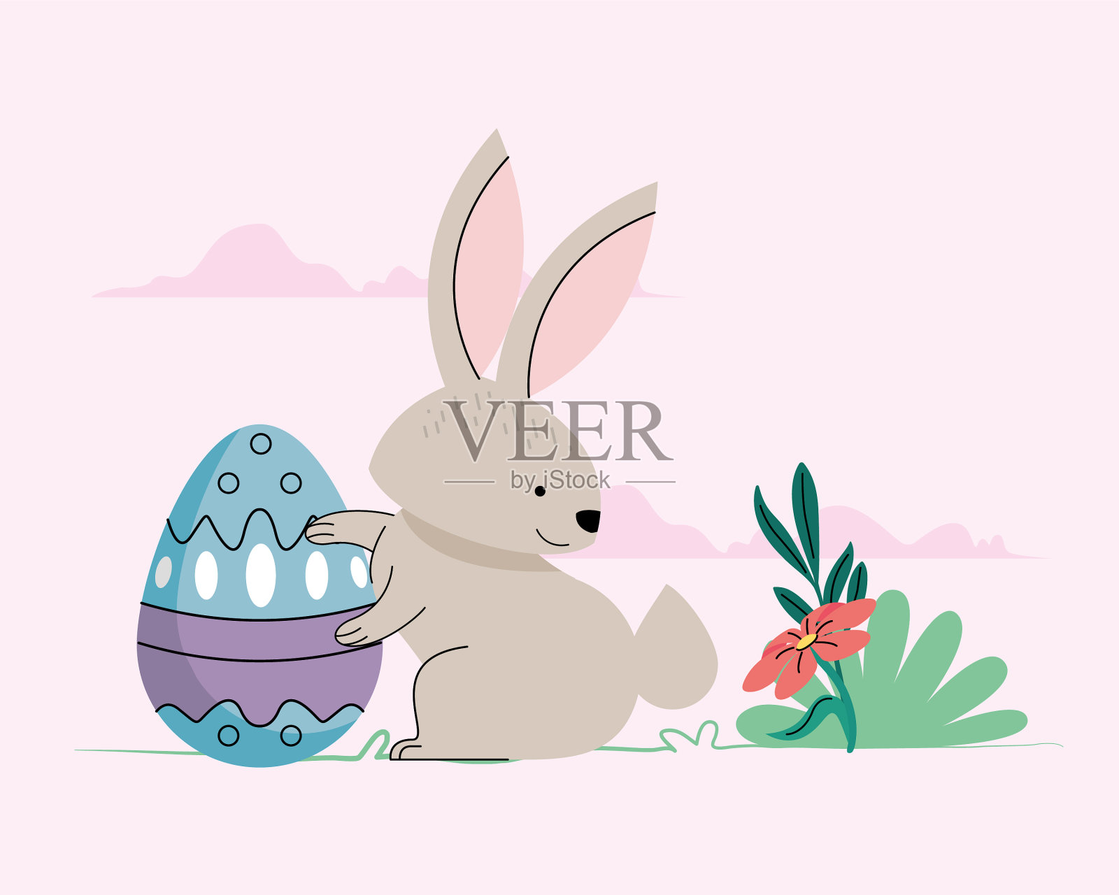 兔子和春蛋彩绘插画图片素材