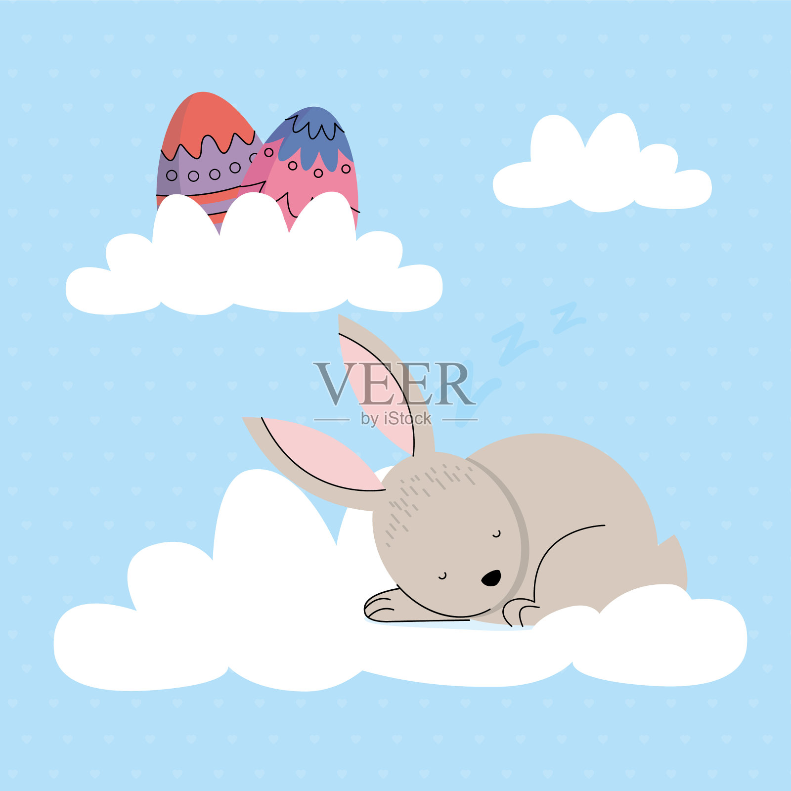 春天的鸡蛋和兔子一起睡觉插画图片素材