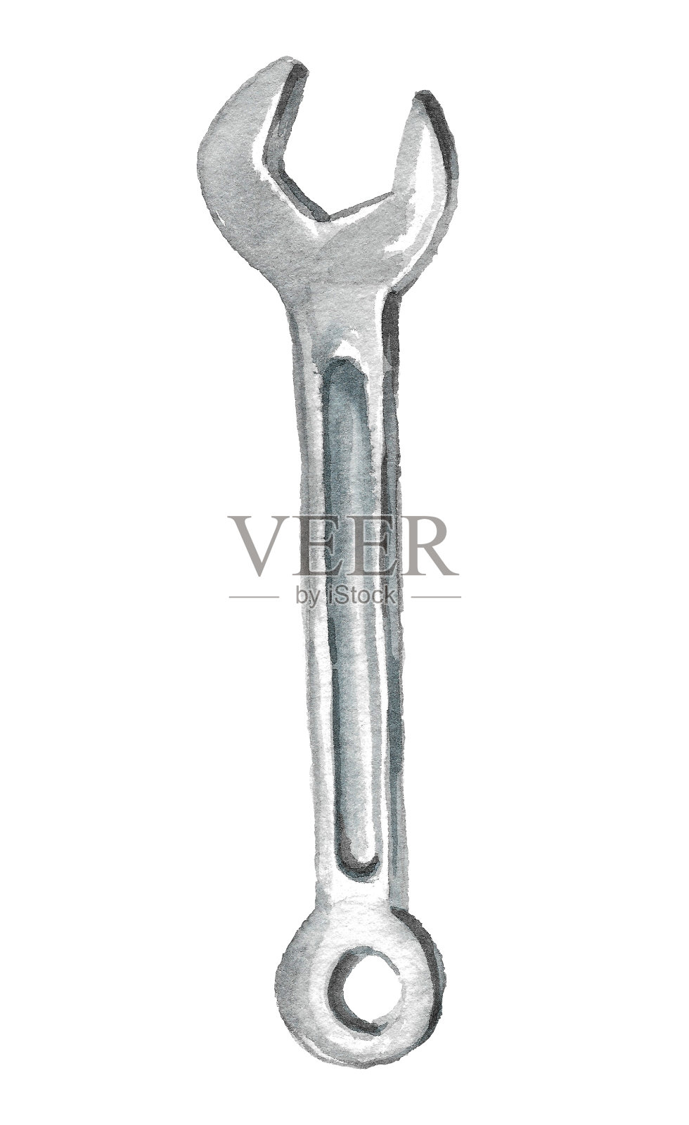 水彩图像上的一个扳手在白色的背景。插画图片素材