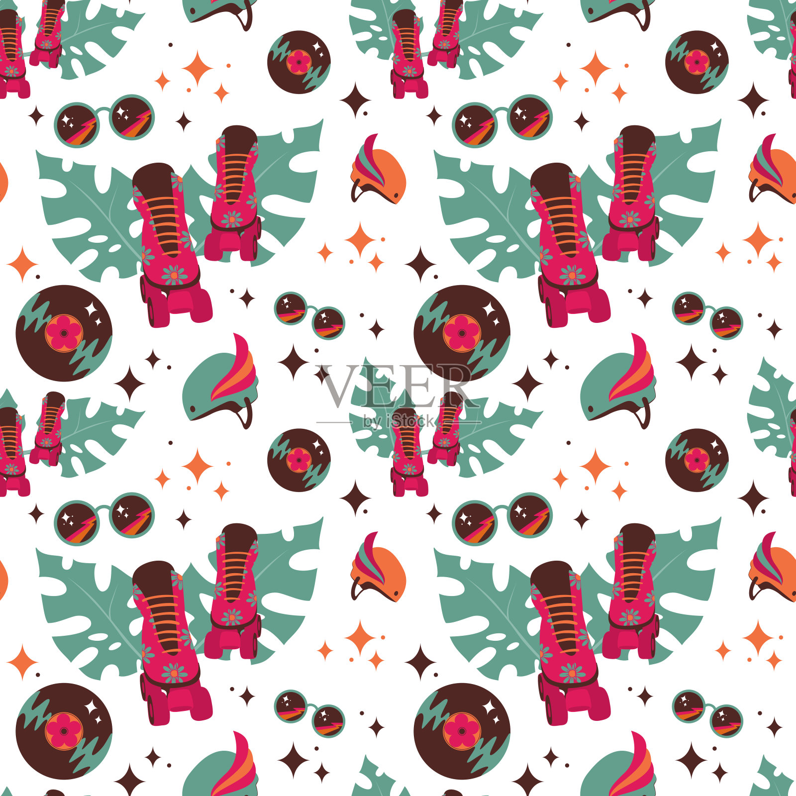 旱冰鞋无缝花纹插画图片素材