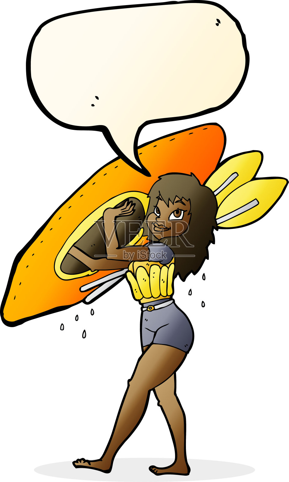 卡通女人带着言语泡泡的独木舟插画图片素材