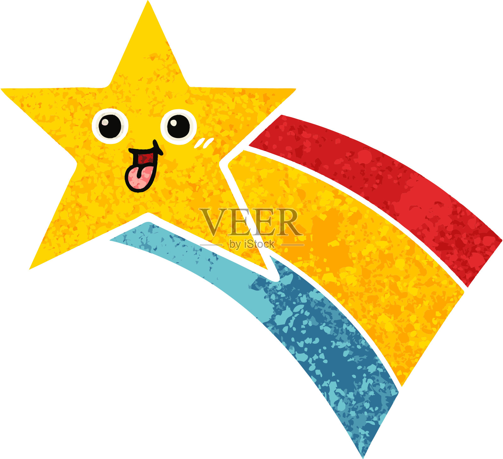 复古插图风格的卡通射击彩虹星插画图片素材